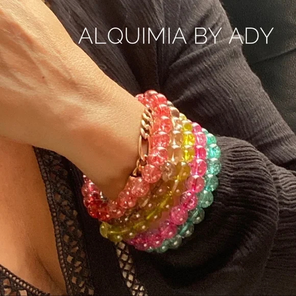 chunky Tourmaline hand crafted beaded statement bracelet - Picture 3 of 3